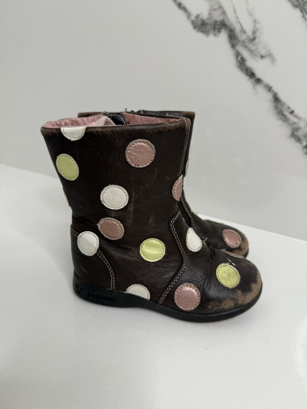 Pediped flex boots EU 26 / US 9-9.5 girls polka dot Toddler Leather Quality